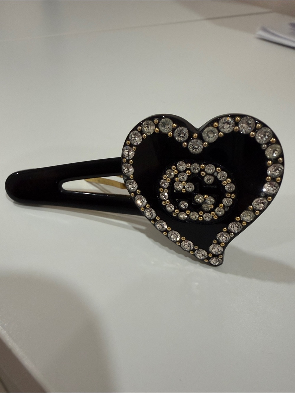 Gucci Crystal Heart Hair Clip - Silver Black - Picture 7 of 8